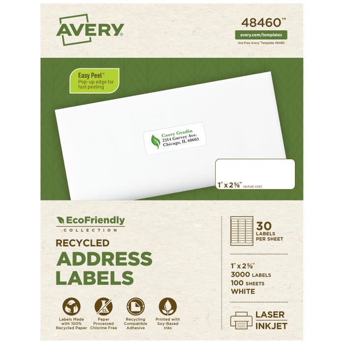 Avery EcoFriendly Address Labels, 1 x 2-5/8 Inches, Pack of 3000