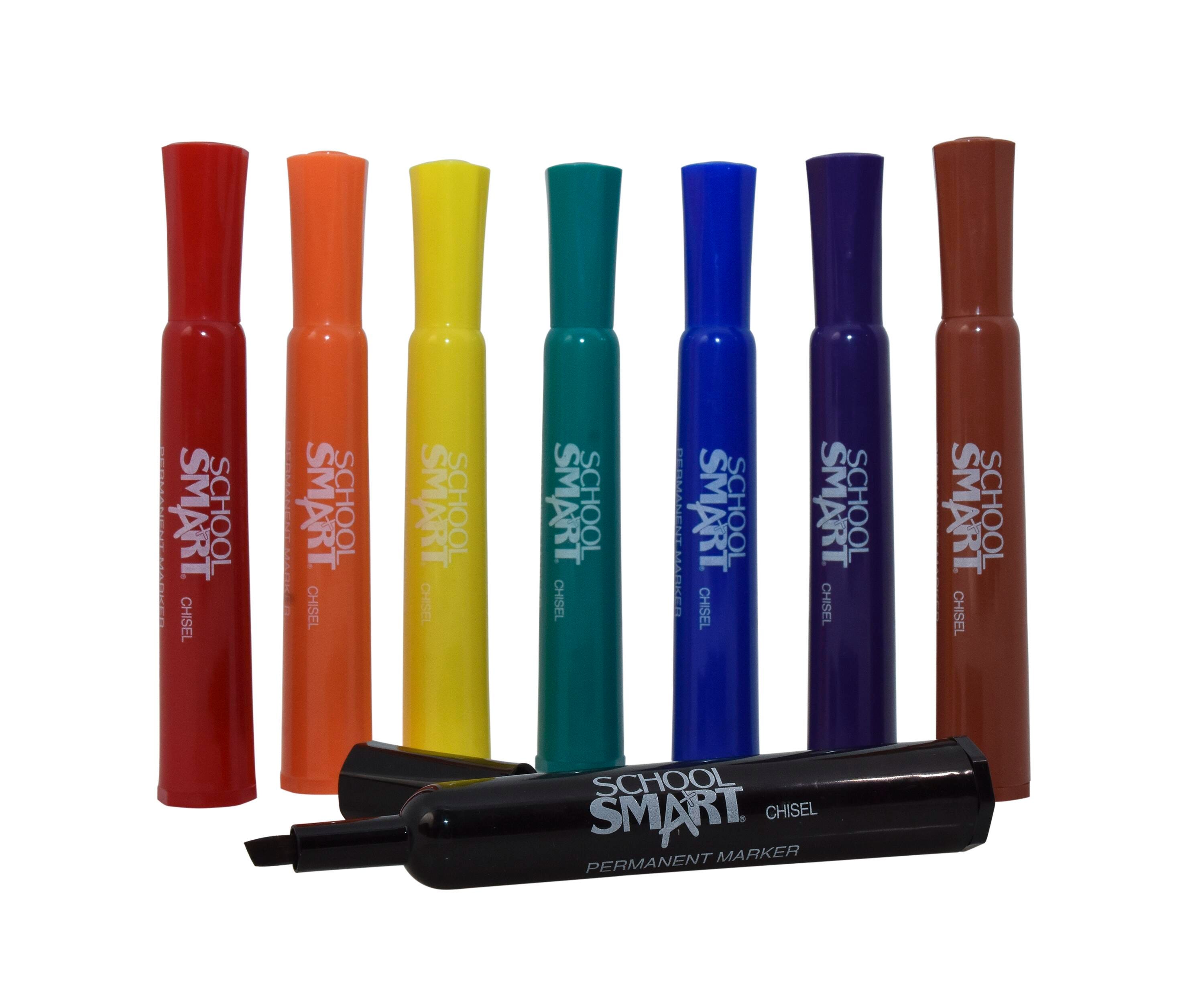 School Smart Non-Toxic Permanent Markers, Broad Chisel Tip, Assorted Colors, Pack of 8 1354254