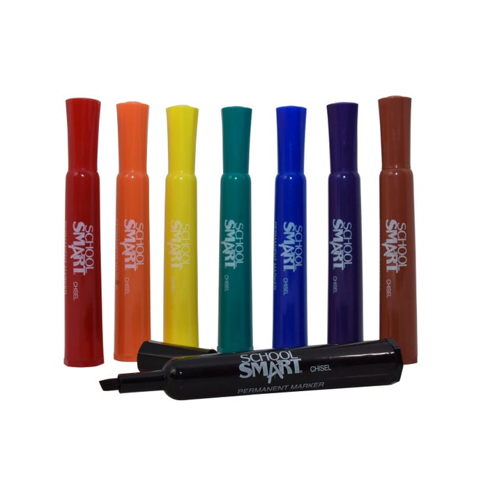 School Smart Non-Toxic Permanent Markers, Broad Chisel Tip, Assorted Colors, Pack of 8