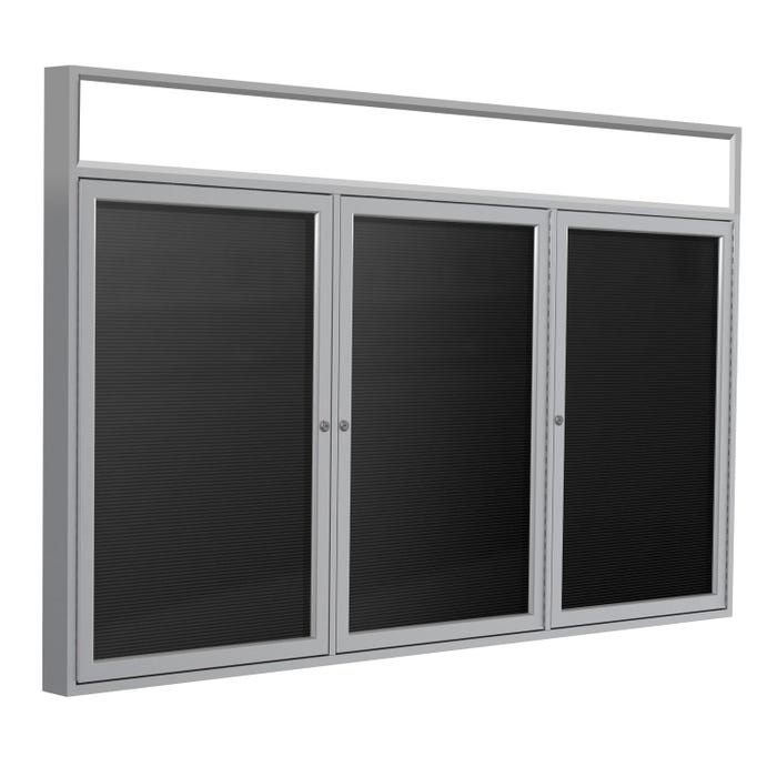 Ghent 3 Door Enclosed Vinyl Letter Board with Satin Aluminum Headliner Frame, 3 x 6 feet, Black
