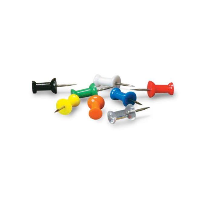 School Smart Push Pin for Bulletin Boards, 3/8 in L, 1/2 in Head, Plastic Head/Steel Point, Assorted Color, Pack of 100
