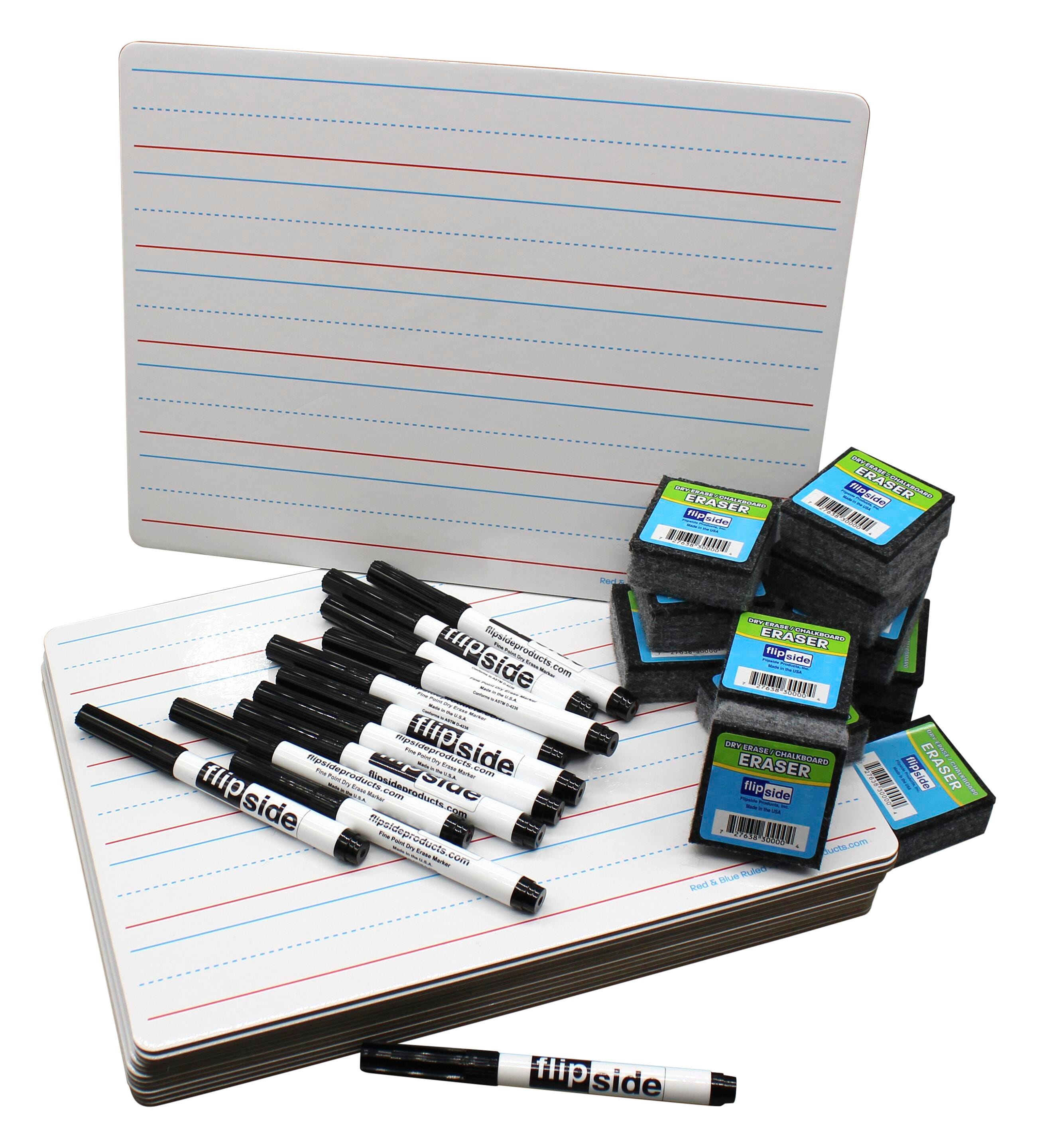 Flipside Dry Erase Lined/Plain Two-Sided Boards Classroom Set with Pens and Erasers, 9 x 12 Inches, 12 Sets 1494866