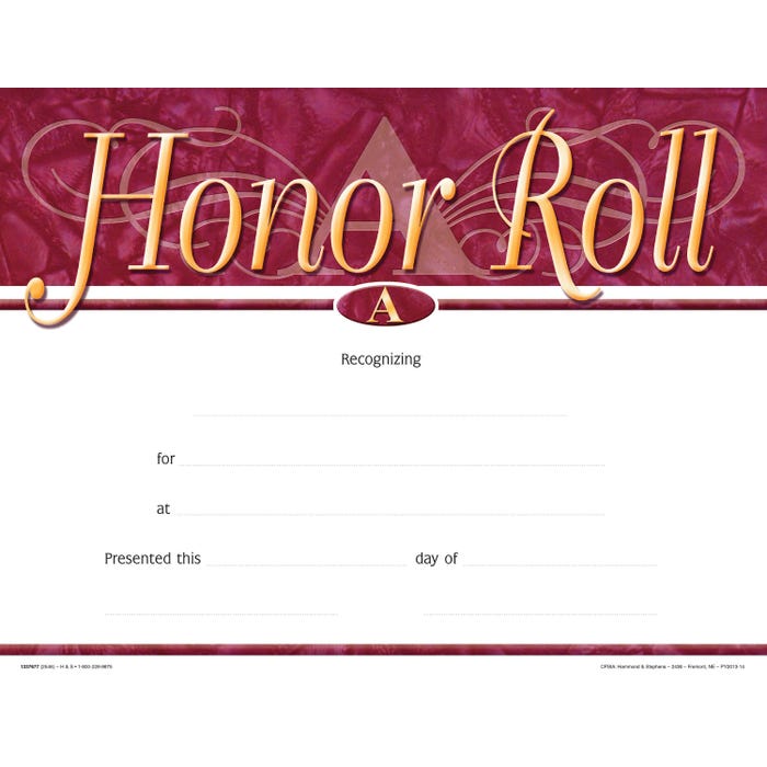 Achieve It! Honor Roll A Recognition Awards, Fill in the Blank, 11 x 8-1/2 Inches, Pack of 25