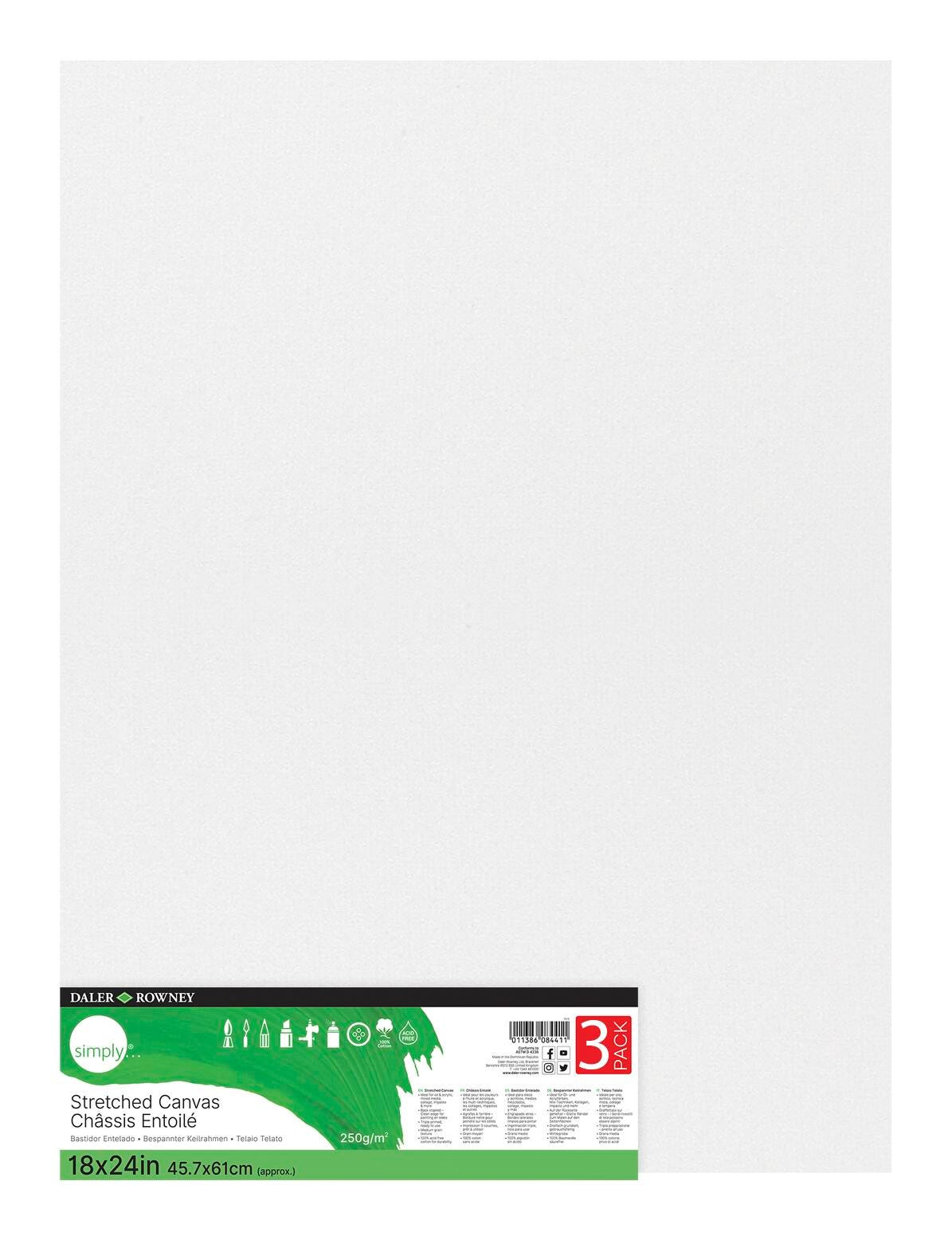 Daler-Rowney Simply Canvas Panel, 18 x 24 Inches, Pack of 3, Item Number 2096261
