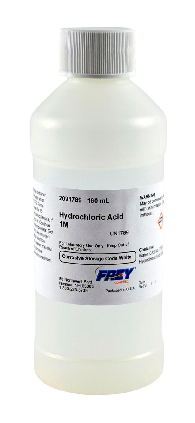 Frey Scientific Hydrochloric Acid, 1.0M Solution, Lab Grade, 160mL Item Number 2091789