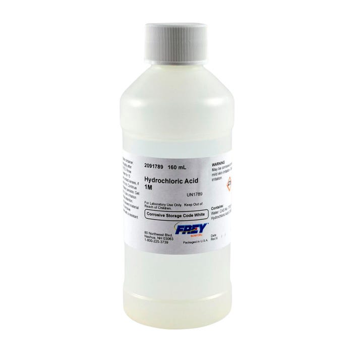 Frey Scientific Hydrochloric Acid, 1.0M Solution, Lab Grade, 160mL
