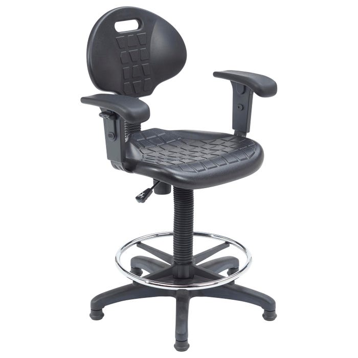 National Public Seating Kangaroo Stool with Arms, 30 x 30 x 22 to 32 Inches, Black