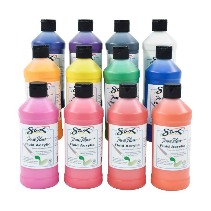 Sax Fluid Acrylic Paint, 1 Pint Bottles, Assorted Colors, Set of 12