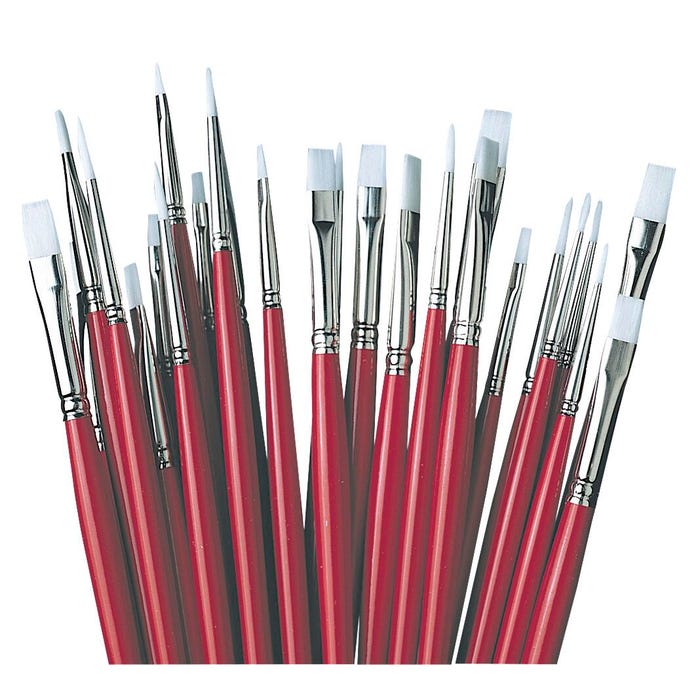 Jack Richeson White Synthetic Brush Classroom Pack, Assorted Brush Types, Long Handle, Assorted Sizes, Pack of 36