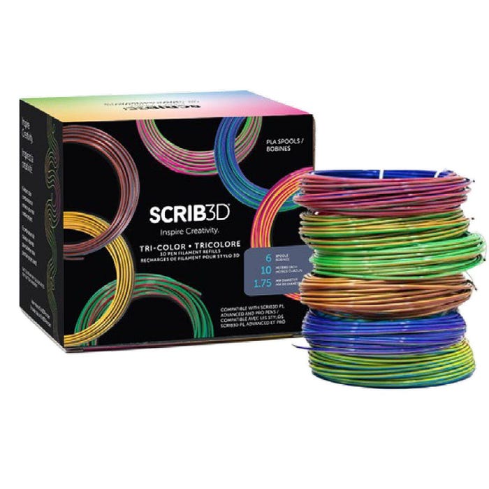 SCRIB3D TriColor Filament Refills, 1.75mm, Assorted Colors, Set of 6