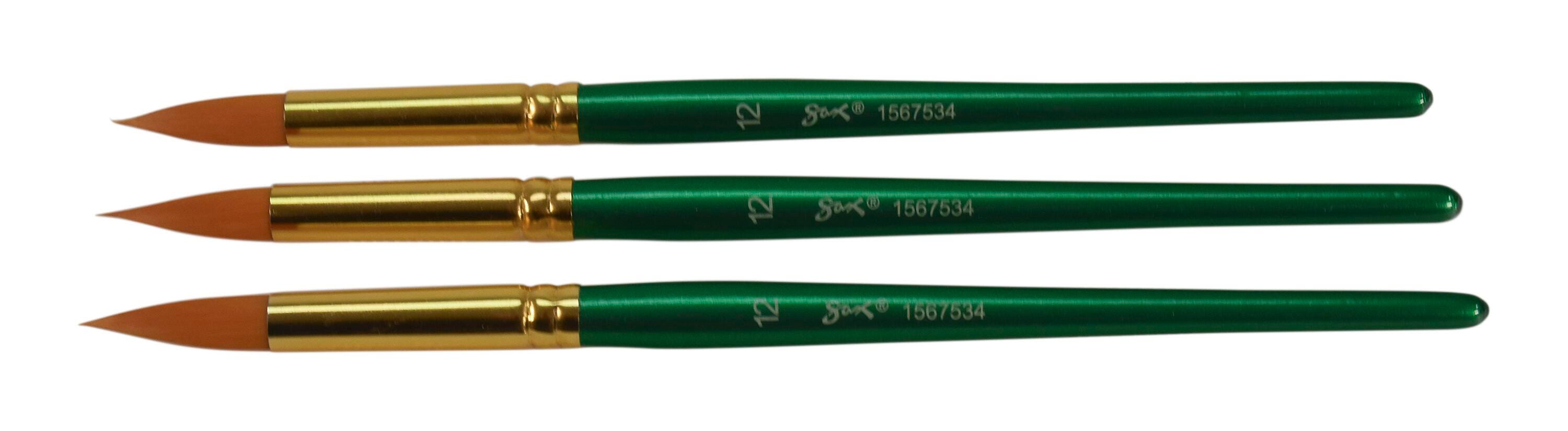 Sax Optimum Golden Synthetic Taklon Paint Brushes Short, Round, Size 12, Set of 3 1567534