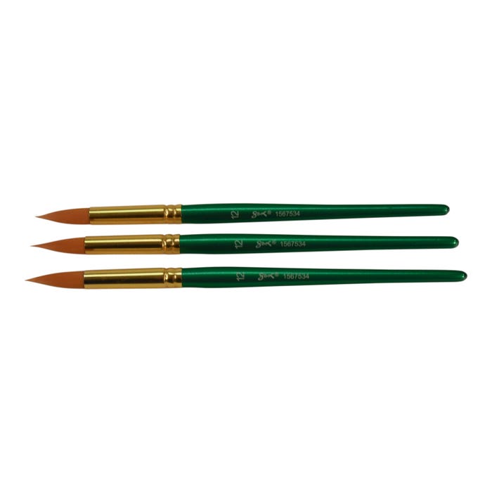 Sax Optimum Golden Synthetic Taklon Paint Brushes, Round Type, Short Handle, Size 12, Set of 3