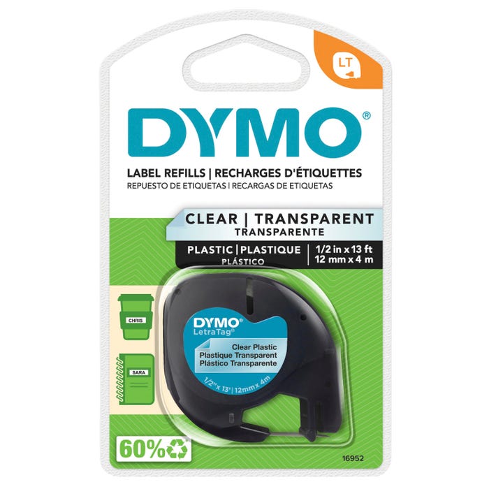 DYMO LetraTag Label Tape, 1/2 Inch x 13 Feet, Plastic, Clear