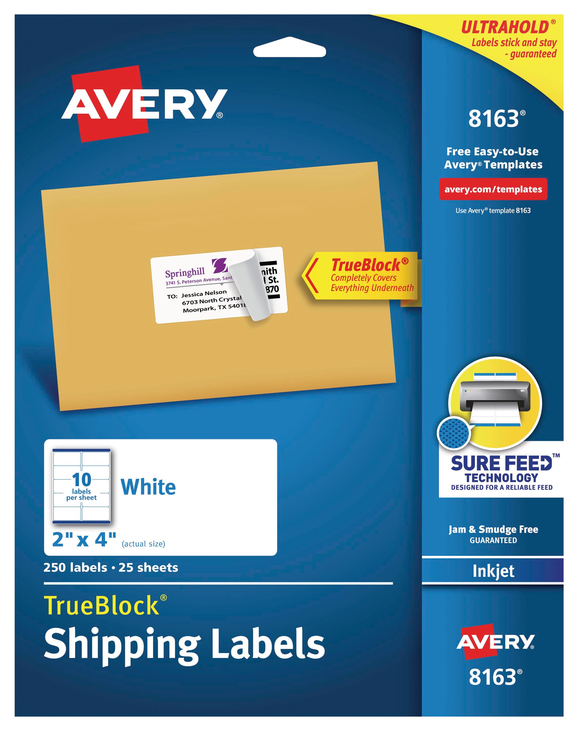 Avery TrueBlock Shipping Labels, Inkjet, 2 x 4 Inches, White, Pack of 250 075642