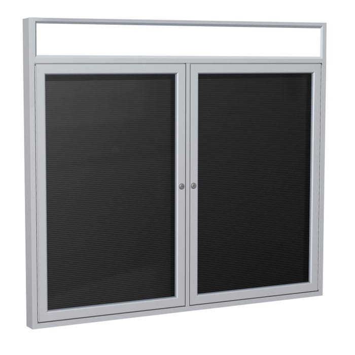 Ghent 2 Door Enclosed Vinyl Letter Board with Satin Aluminum Headliner Frame, 3 x 5 feet, Black