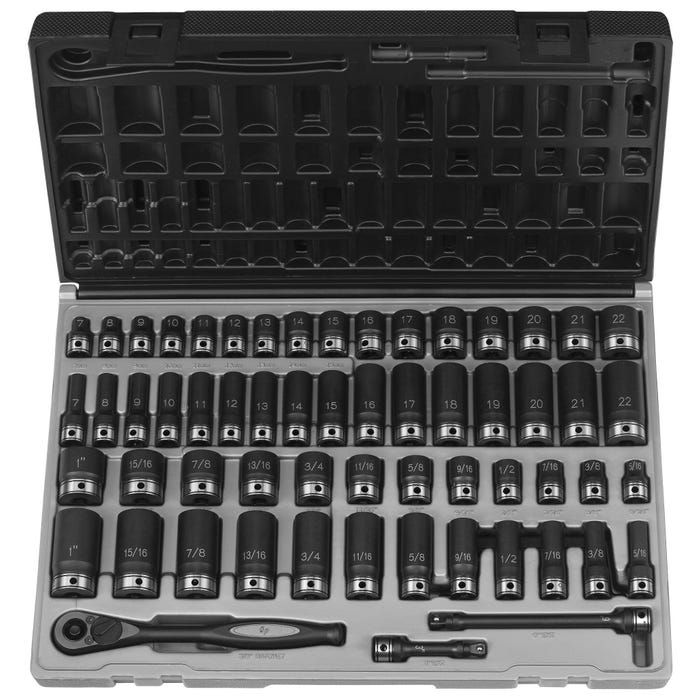22-Piece 6-Point Fractional Standard Length Socket Set, 1/2 in Drive
