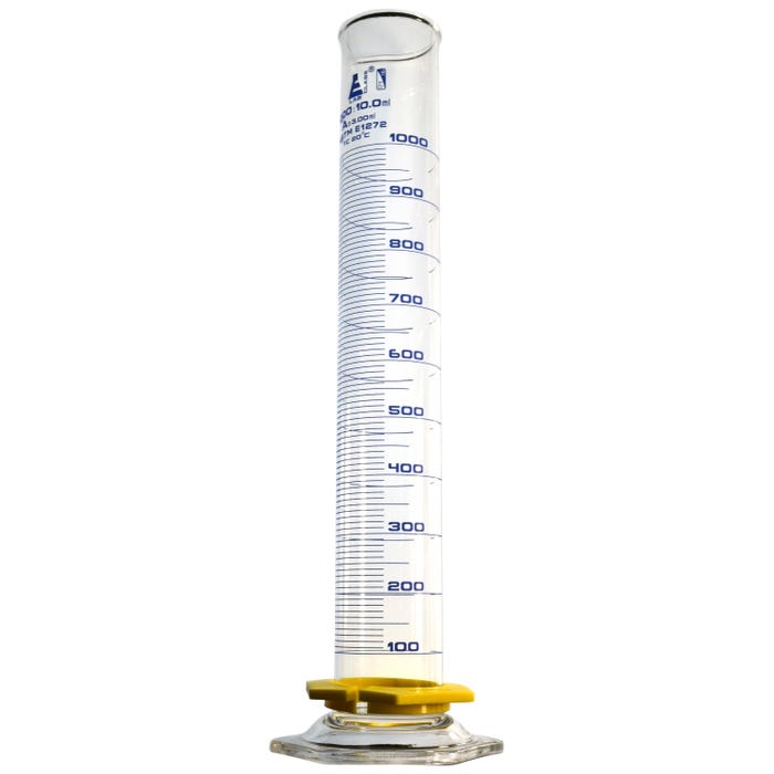 Eisco Premium Graduated Cylinder, 1000mL, Class A , Borosilicate Glass, Blue Graduations