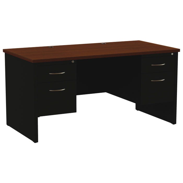 Lorell Walnut Laminate Top/Black Modular Desking, Double Pedestal Desk, 60 x 30 Inches, Walnut/Black