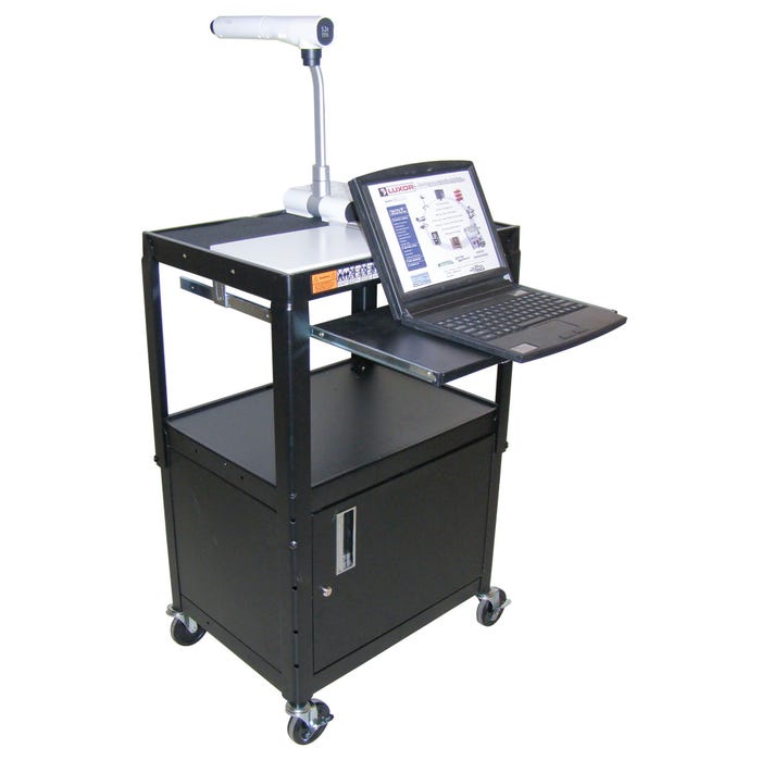 Luxor Adjustable Steel AV Cart with Cabinet and Pull-out Shelf, 24 x 18 x 24 to 42 Inches, Black
