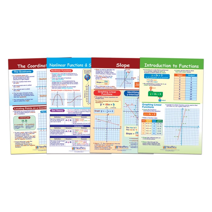 NewPath Learning Graphs & Functions Bulletin Board Charts, Grades 6 to 8, Set of 4
