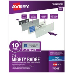 Avery Professional Reusable Name Badge System, Silver, 1 In x 3 In, for Inkjet Printers 2144915
