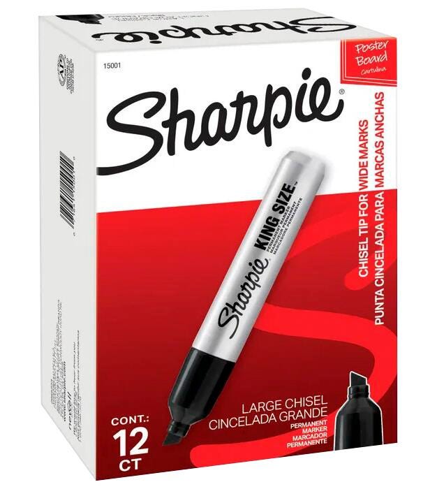Sharpie King Size Permanent Markers, Chisel Tip, Black, Set of 12 079504