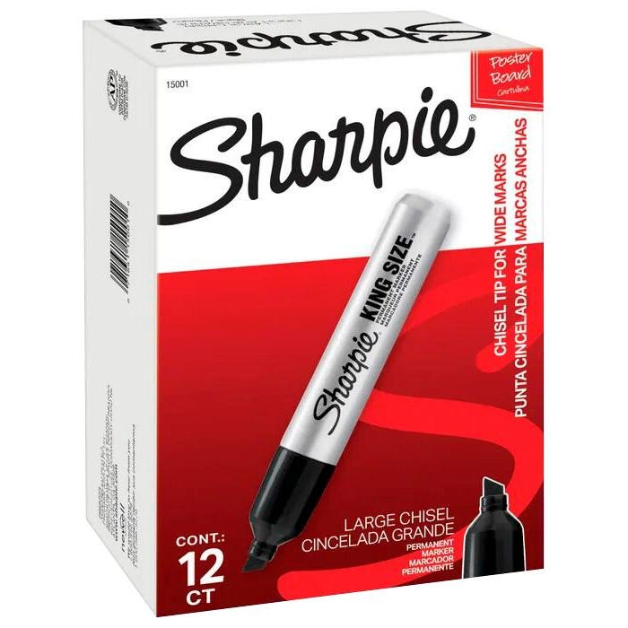 Sharpie King Size Permanent Markers, Chisel Tip, Black, Set of 12