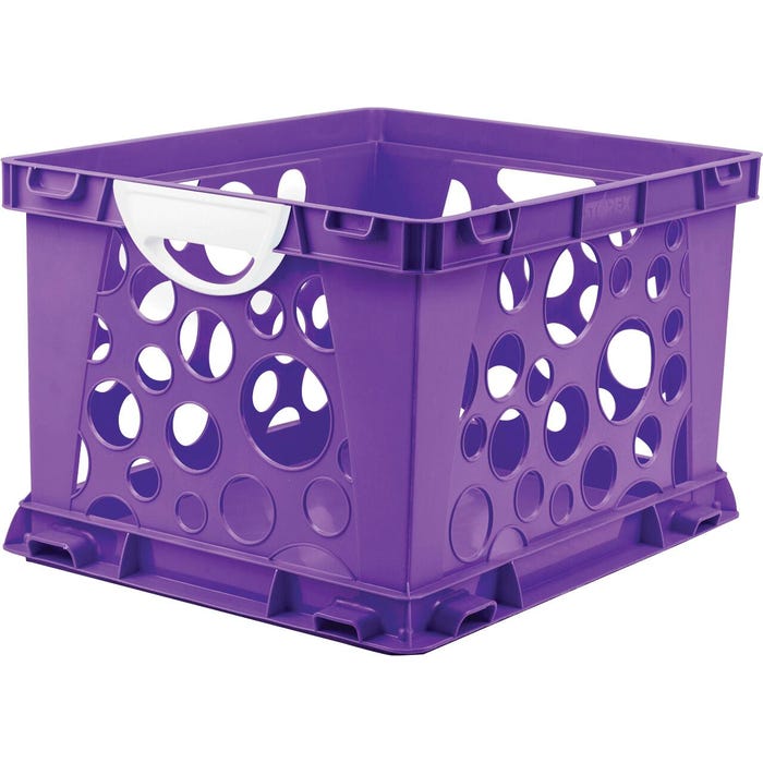 Storex Crate with Handle, Purple/White, Pack of 3