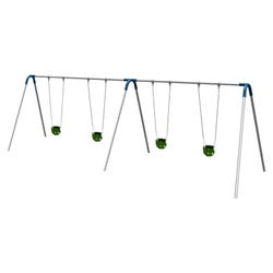 UltraPlay Bipod Double Bay Swing With Galvanized Frame, 2 Strap Seats -2 Tot Seats, Blue Yoke Connectors, 198 x 96 x 96 inches, Item Number 1478662