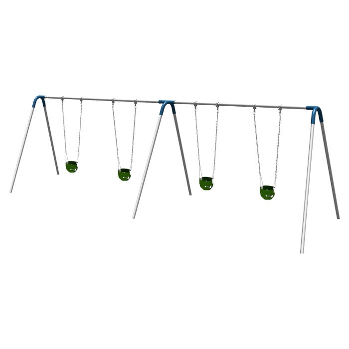 UltraPlay Bipod Double Bay Swing, Galvanized Frame, 2 Strap Seats, 2 Tot Seats, Blue Yoke Connectors, 198 x 96 x 96 Inches