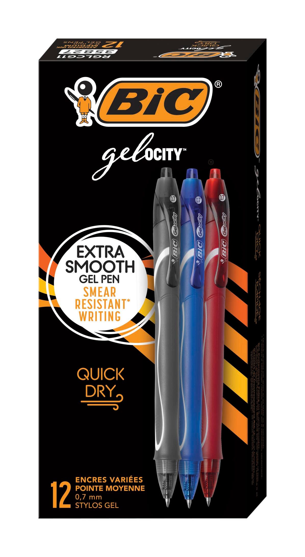 BIC Gel-ocity Quick Dry Retractable Gel Pens, 0.7 mm, Business Colors, Set of 12 2005863
