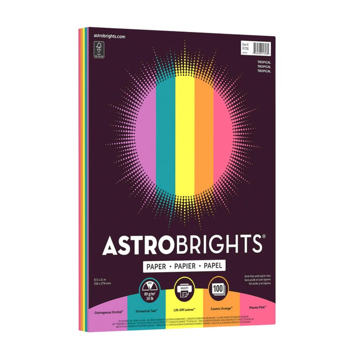 Astrobrights Colored Paper, 8-1/2 x 11 Inches, 24 lb/89 gsm, Tropical 5-Color Assortment, 100 Sheets