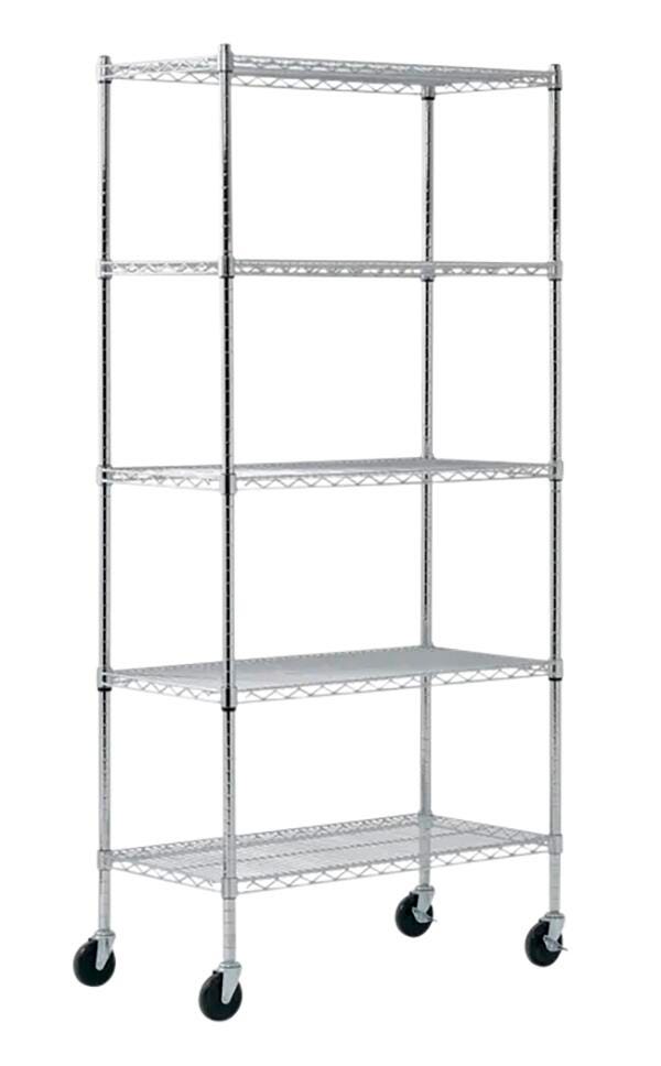 Sandusky Lee Mobile Wire Shelving, 36 W x 18 D x 72 H in, Chrome 1491331