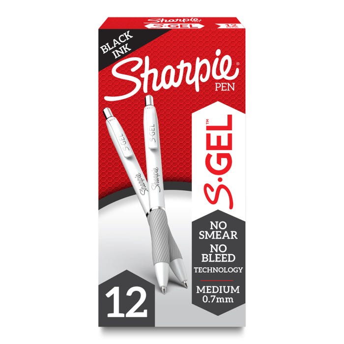 Sharpie S-Gel Pens, Medium Point, 0.7 mm, Black Ink, Pack of 12