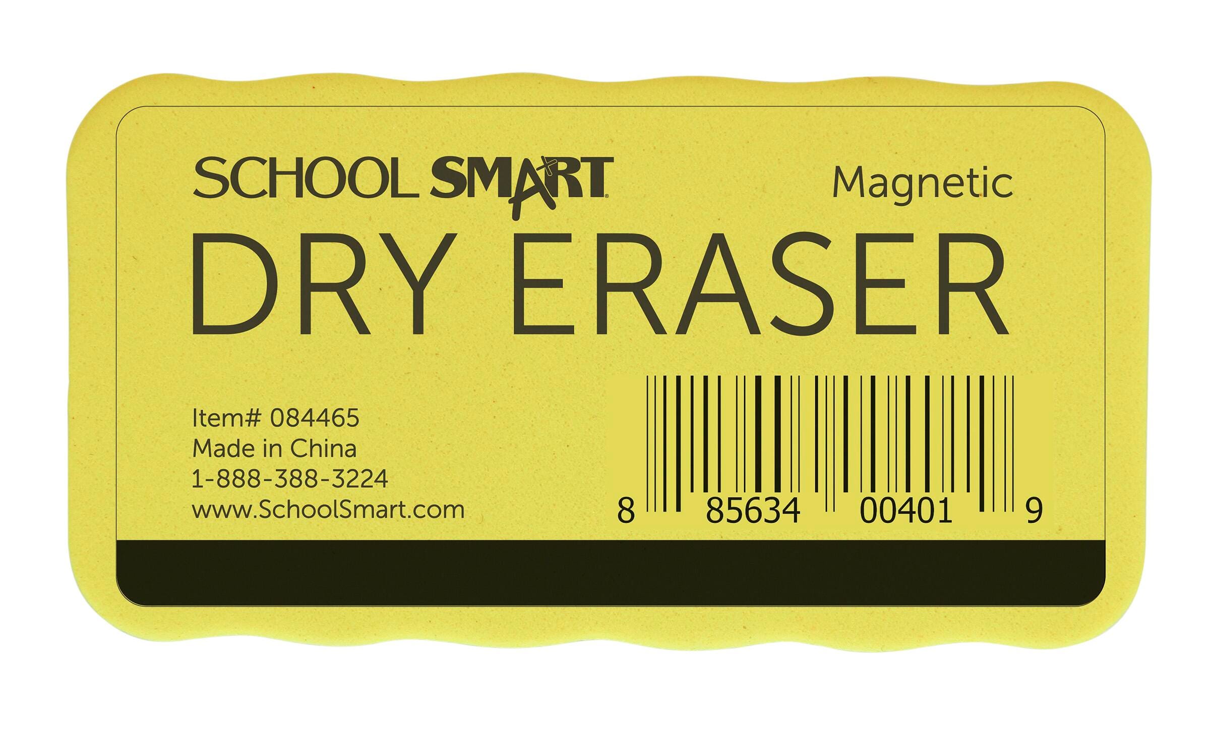School Smart Magnetic Whiteboard Eraser, 2 x 4 Inches, Yellow Handle and Black Foam 084465