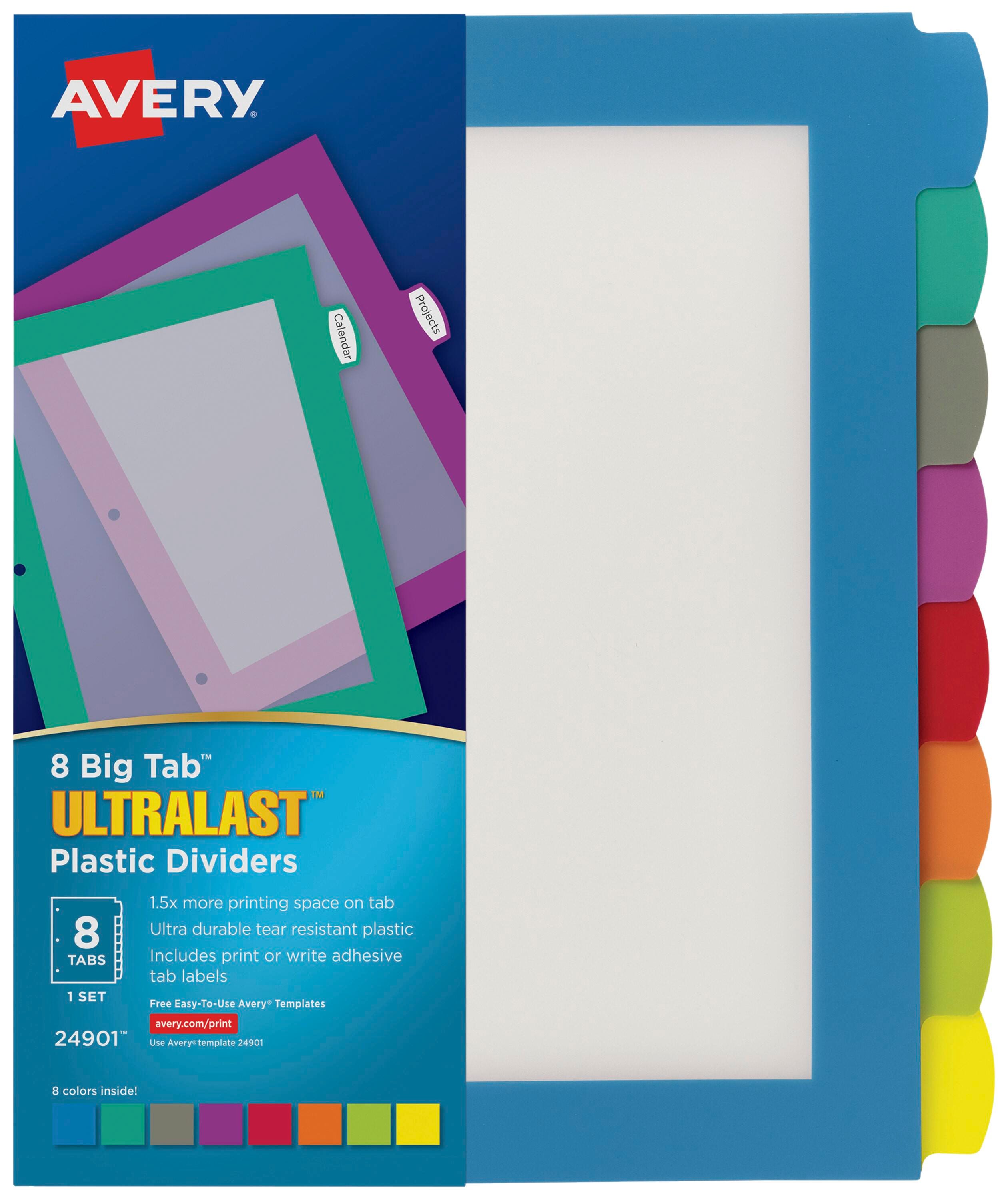 Avery Big Tab Ultralast Plastic Dividers, 8 Tab, Multi-Color 1534816