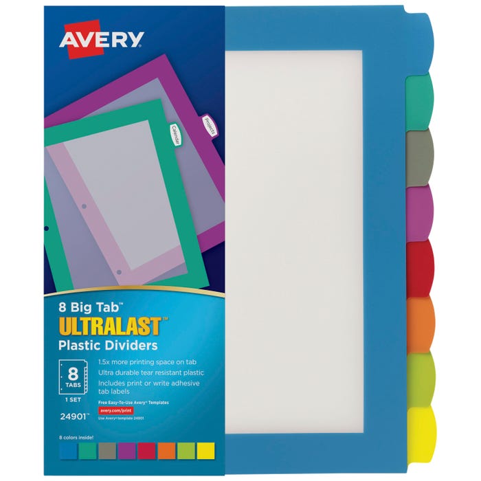 Avery Big Tab Ultralast Plastic Dividers, 8 Tab, Multi-Color