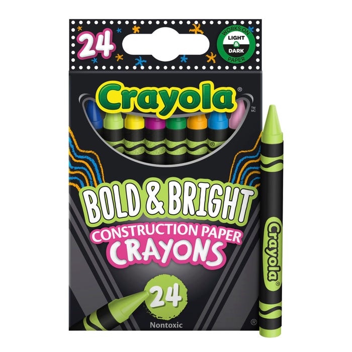 Crayola Bold & Bright Construction Paper Crayons, Assorted Colors, Set of 24