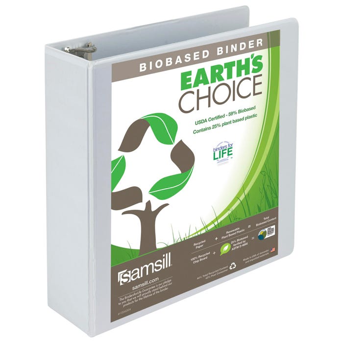 Samsill Earth's Choice Eco-Friendly View Binder, 3 Inch D-Ring, White