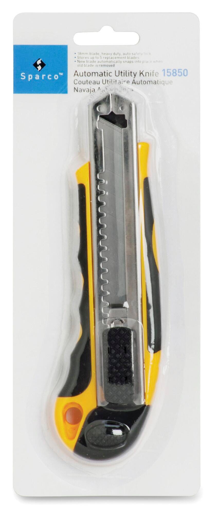 Image for Sparco Automatic Heavy Duty Utility Knife, Anti-Slip Grip, ABS Plastic Handle, Yellow/Black from School Specialty