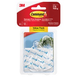 Command Hook with Adhesive Strips, Medium, 2 lb, Clear, Pack of 12 2133429