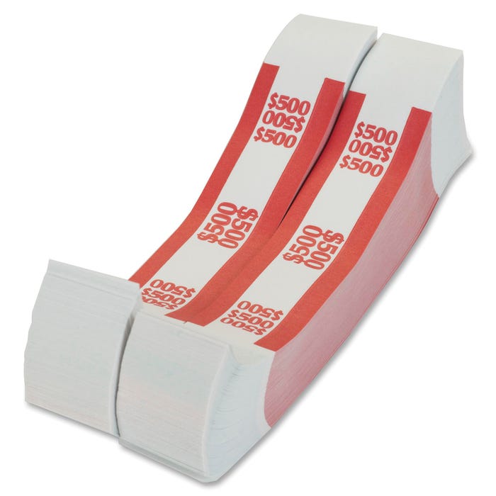 Coin-Tainer Currency Straps, 500 Dollars, Red, 1000 Per Box