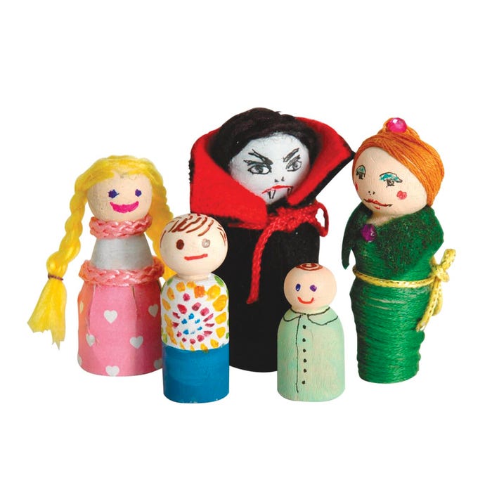 Hygloss Assorted Decorated Wooden People, 1-1/8 - 2-3/8 Inches, Assorted Shapes, Natural, Set of 40