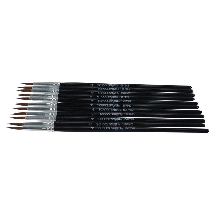 School Smart Watercolor Paint Brushes, Short Handle, Size 4, Set of 12