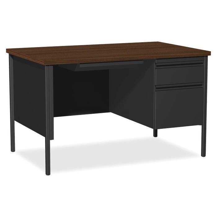 Lorell Walnut Laminate Fortress Series, Right Single Pedestal Desk, 48 x 30 x 29-1/2 Inches, Walnut/Black