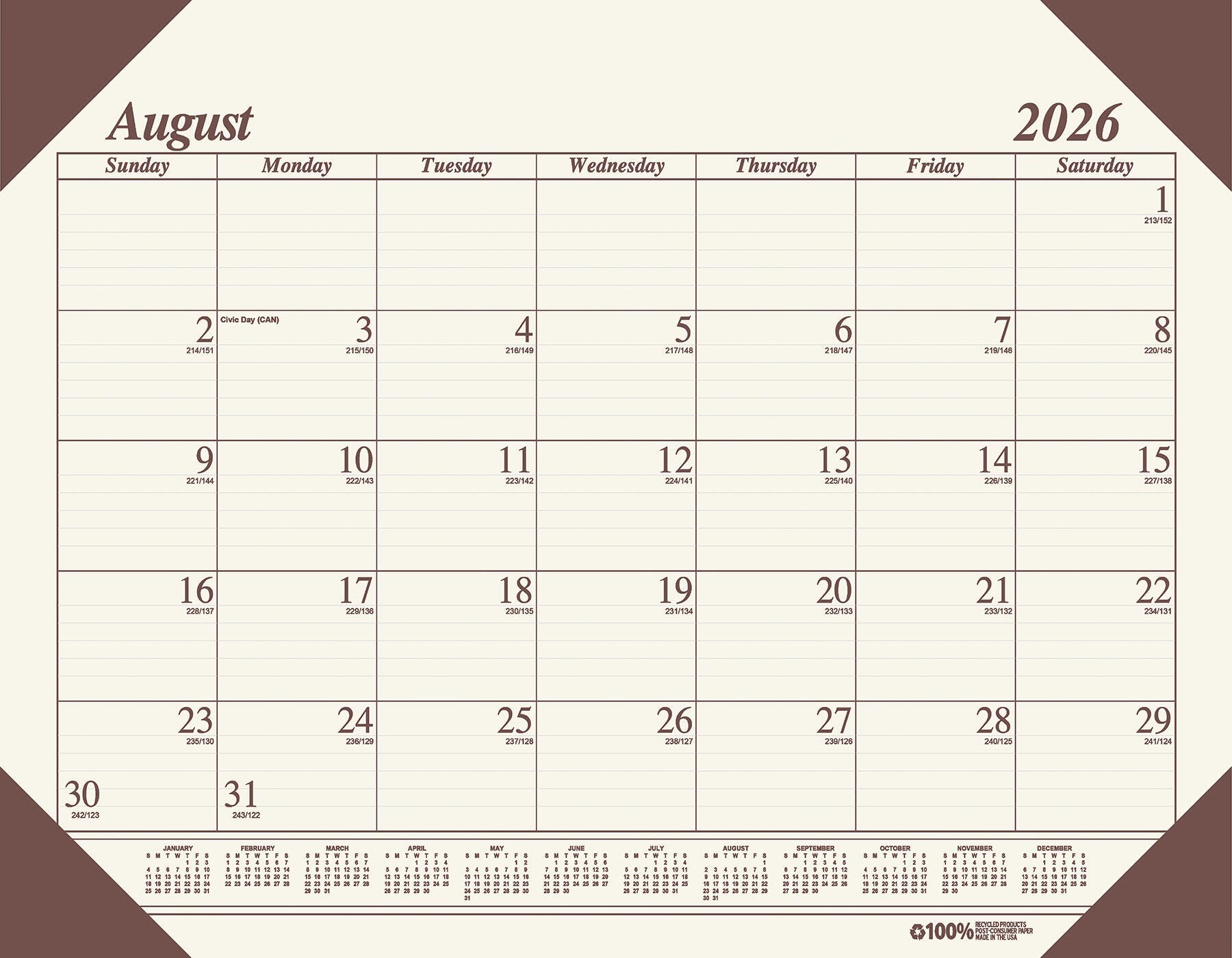 Image for House of Doolittle Ecotones Compact Academic Desk Pad Calendar, 12 Months, August 2026 to July 2027, 18-1/2 x 13 Inches, Cream/B from School Specialty