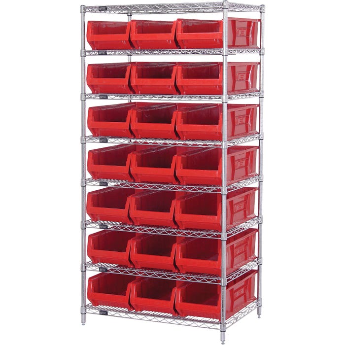 Quantum 8-Shelf Steel Storage Shelf Unit with 21 Bins, Wide, 36 x 24 x 74 Inches