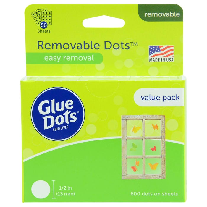 Glue Dots Removable Dots Value Pack Sheets, 1/2 Inch, Clear, Pack of 600