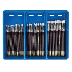 Royal & Langnickel Economy Flat White Taklon Hardwood Handle Paint Brush Assortment, Assorted Round Size, Brown, Set of 72 410817
