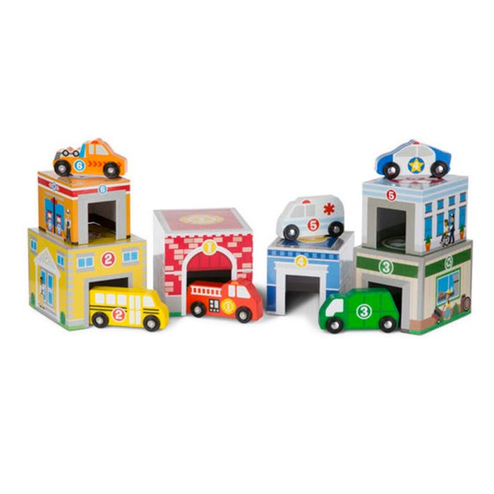 Melissa & Doug Nesting and Sorting Buildings with Vehicles, 12 Pieces